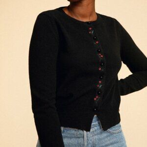 Rouje Perrine Floral Embroidered Wool Cardigan in Black 36 4